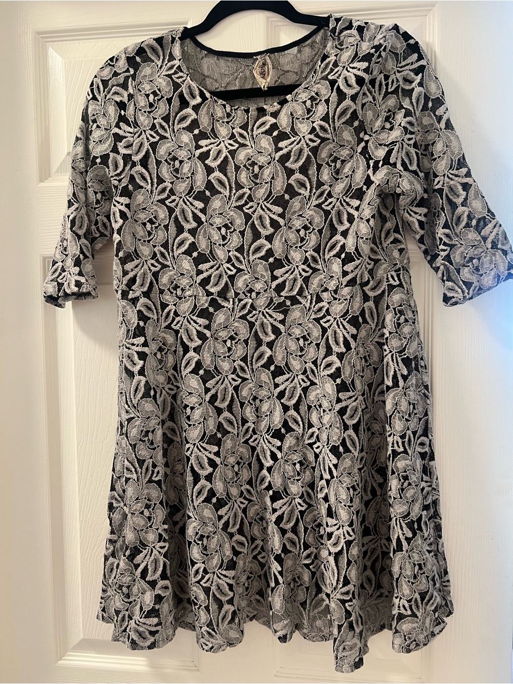 Free People Black Sheer Dress with White Floral Lace Overlay